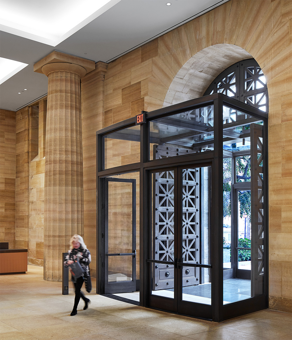 The Philadelphia Museum of Art's custom bronze curved vestibule, provided by Hope's Windows