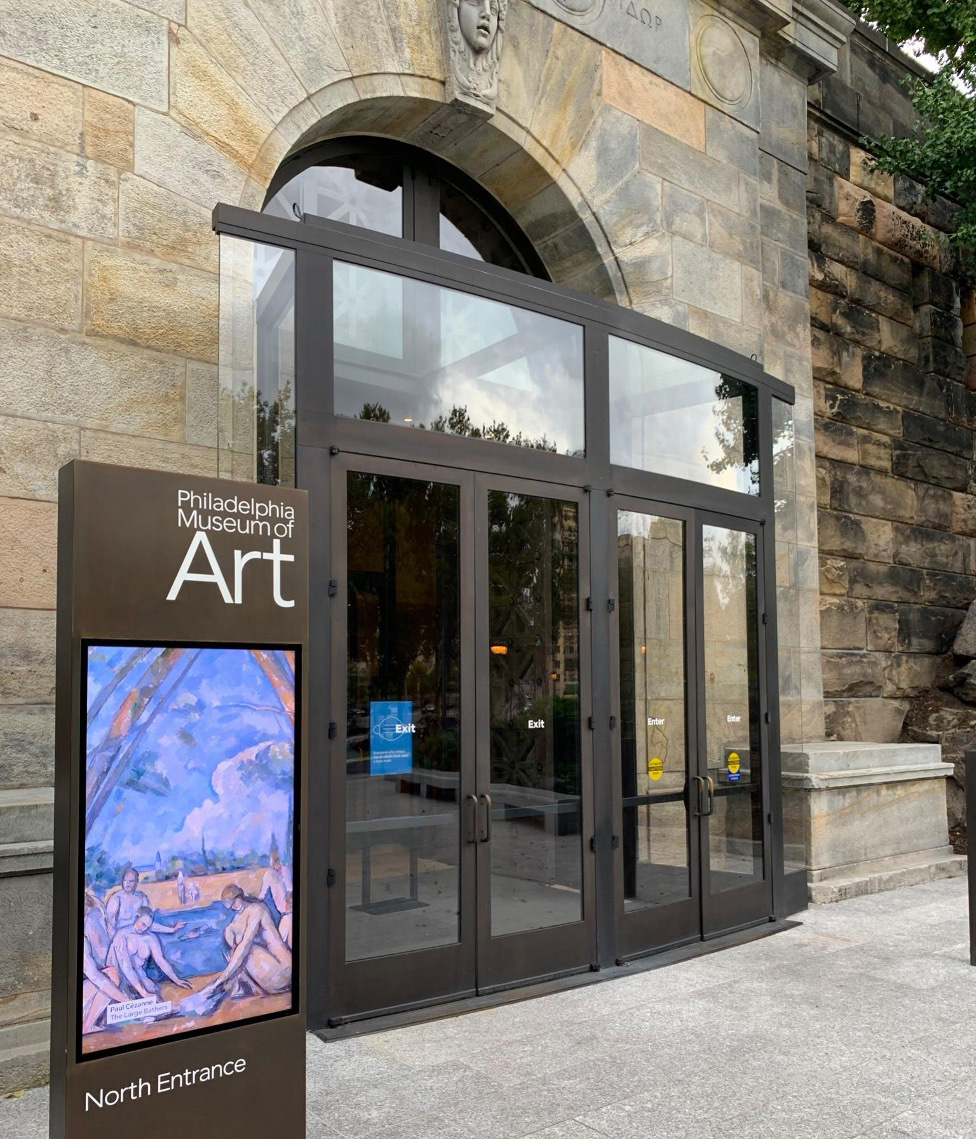 The Philadelphia Museum of Art's custom bronze curved vestibule, provided by Hope's Windows