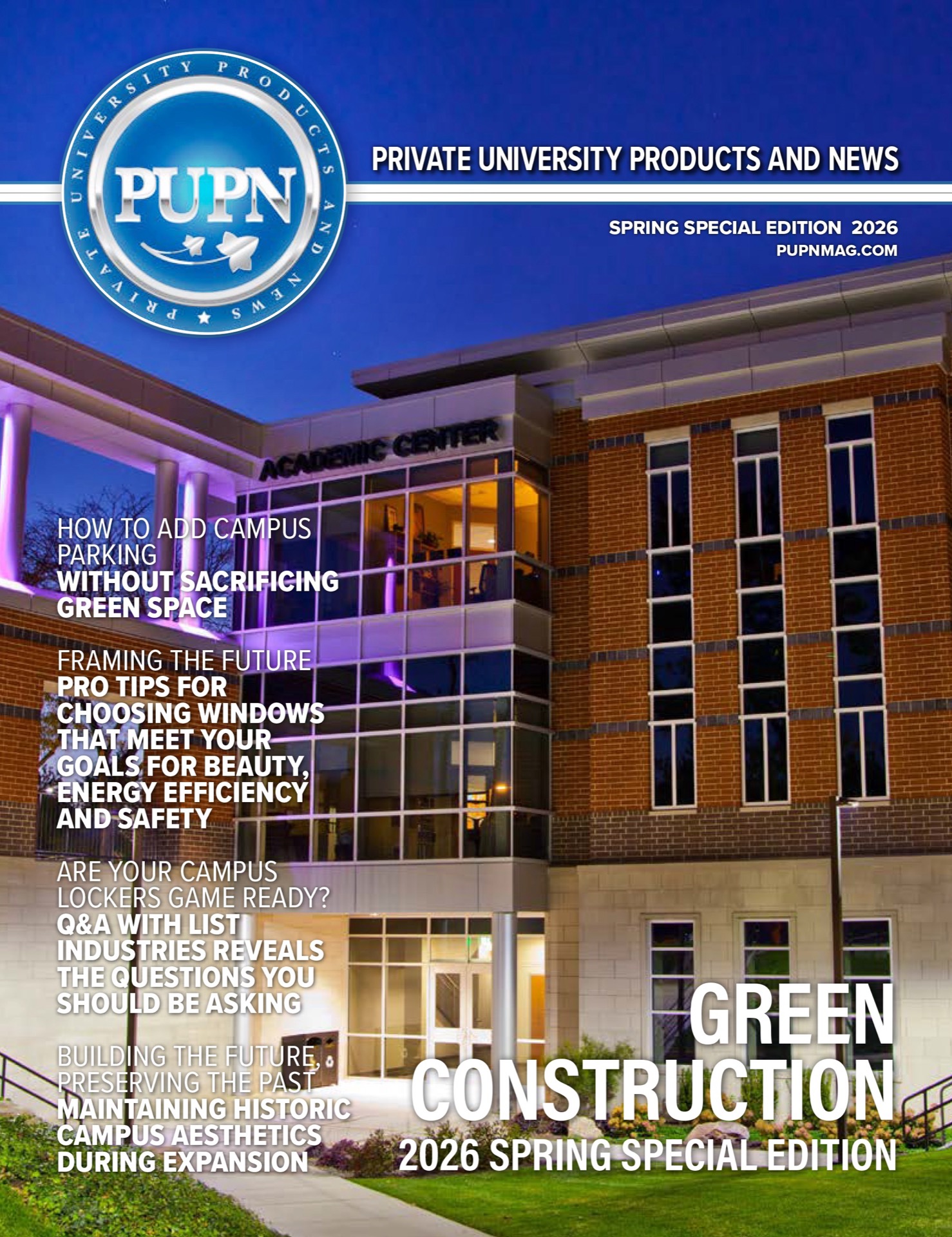 PUPN magazine spring 2026 Green Construction issue, Hope's industry article, University Series windows