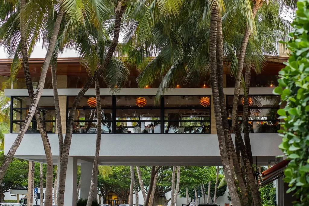 Upscale restaurant with Hopes hurricane safe steel windows, Hillstone at Bal Harbour, Florida.