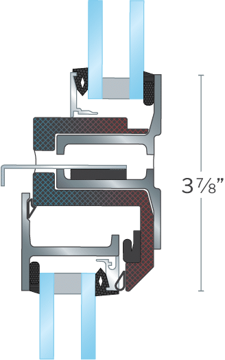 Hope's SlightLine175 Series, detailed profile illustration, hot-rolled steel mullion designed to reduce bulk and sightlines