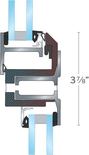 Hope's SlightLine175 Series, detailed profile illustration, hot-rolled steel mullion designed to reduce bulk and sightlines