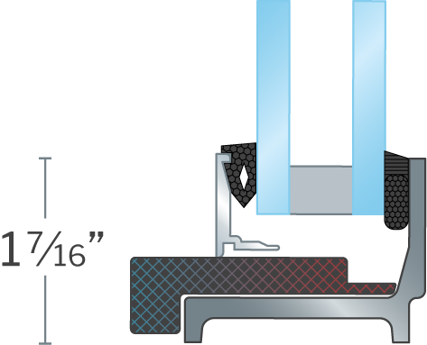 Hope's SlightLine175 Series, detailed profile illustration, hot-rolled steel mullion designed to reduce bulk and sightlines