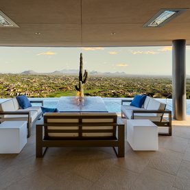 Panoramic view of dramatic high-end Arizona residence with Hopes Custom Windows.