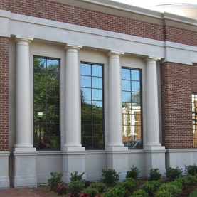 Towne Bank branch with Hopes energy efficient thermal steel windows fit historic aesthetic, side view.