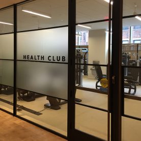 Modern interior glass walls made of Hopes steel windows and doors in an upscale Health Club.